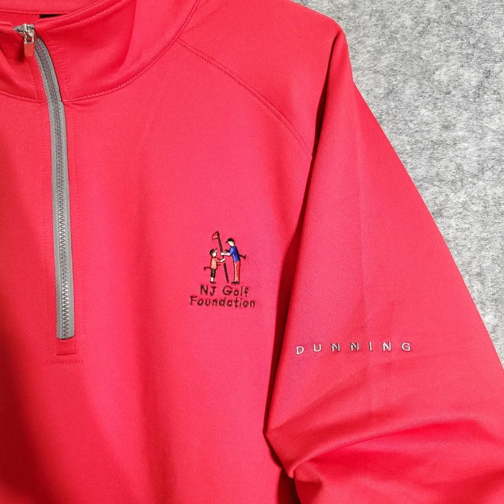Dunning Golf Pullover Men L Red 1/4 Zip Long Sleeve NJ Foundation Athletic Solid
